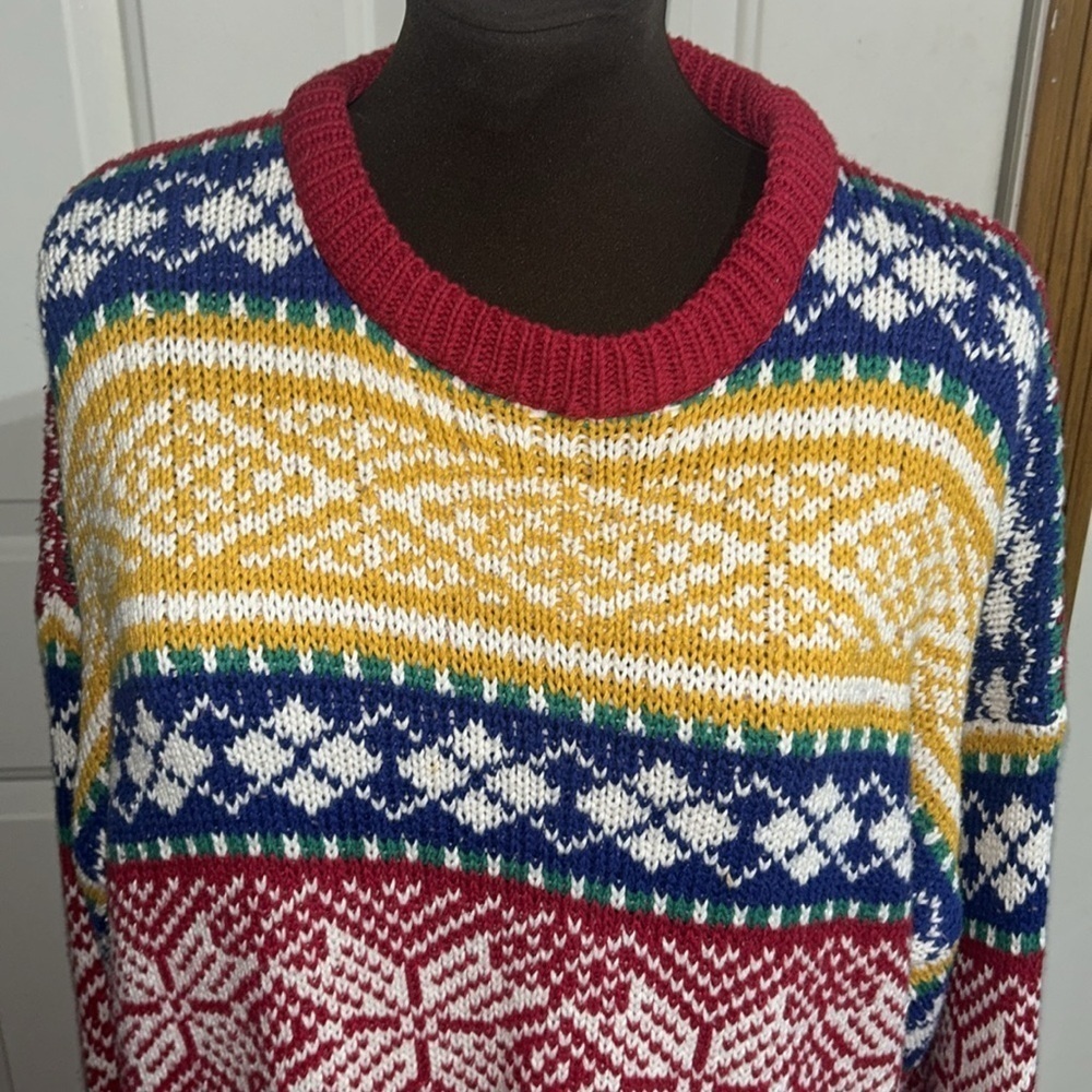 Harris of Helen Green, Red, and Blue Vintage Winter Christmas Sweater Size Large - Picture 2 of 6